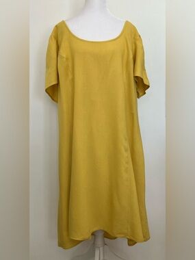 Old Navy XXL Midi Length Dress Short Sleeve Yellow Linen Blend Lined Spring Summ